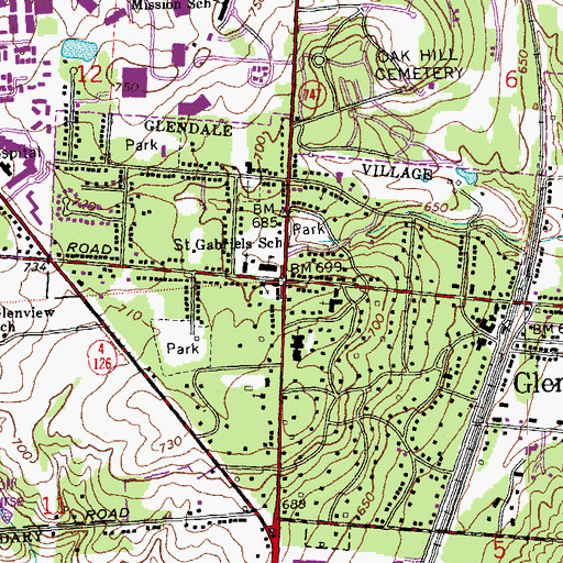 Topographic Map of Glendale Historic District, OH
