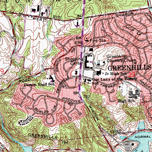 Topographic Map of Greenhills Historic District, OH