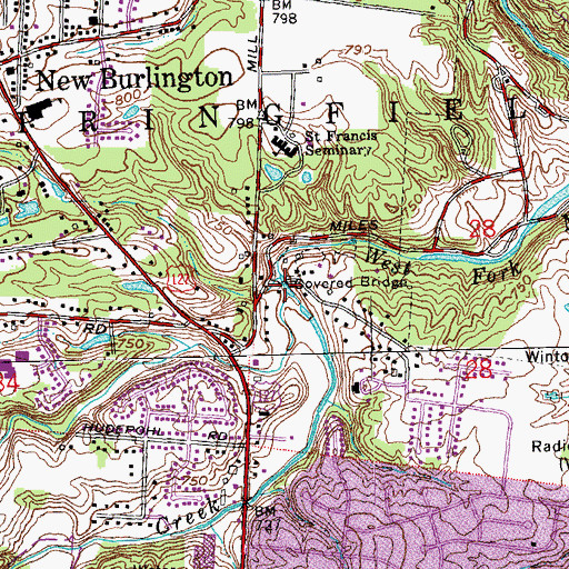 Topographic Map of Jediah Hill Covered Bridge, OH