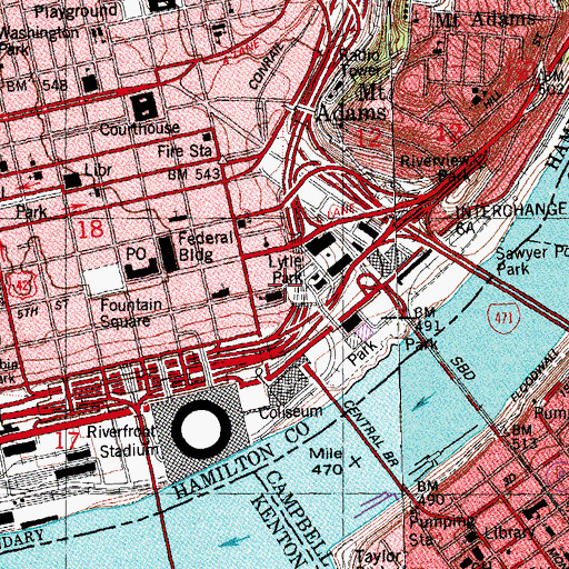 Topographic Map of Lytle Park Historic District, OH