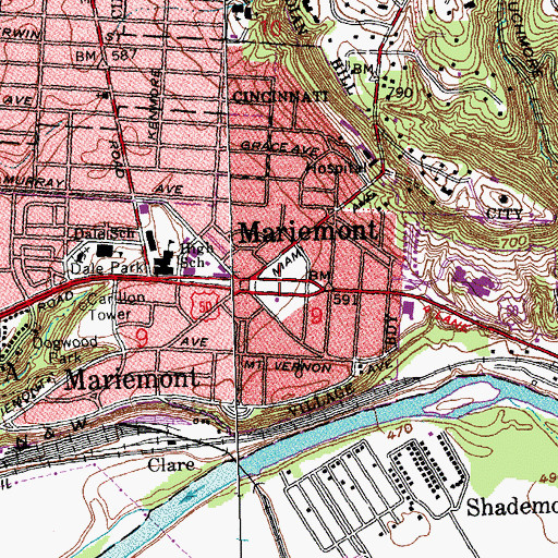Topographic Map of Mariemont Historic District, OH