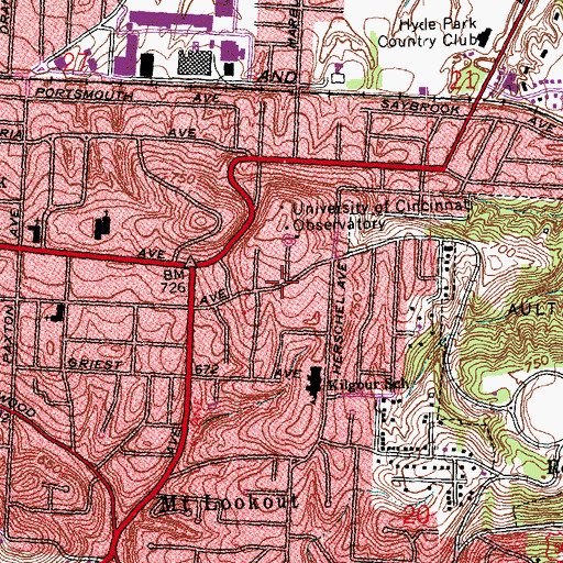 Topographic Map of Observatory Historic District, OH
