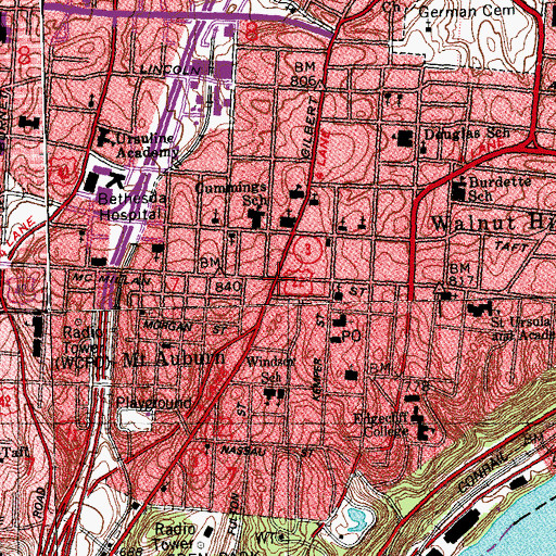 Topographic Map of Peebles Corner Historic District, OH