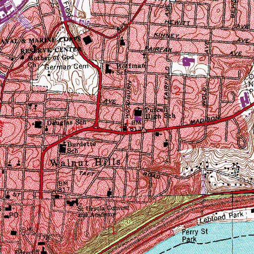 Topographic Map of Saint Francis De Sales Church Historic District, OH