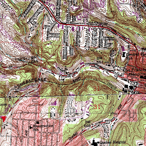 Topographic Map of Saint Peters Lick Run Historic District, OH
