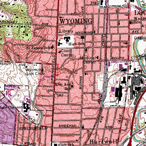 Topographic Map of Village Historic District, OH