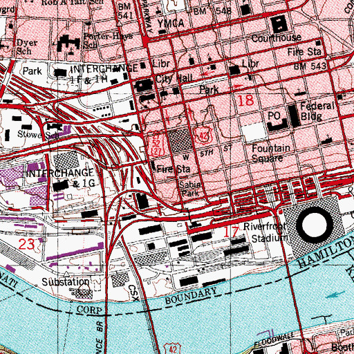 Topographic Map of West Fourth Street Historic District, OH