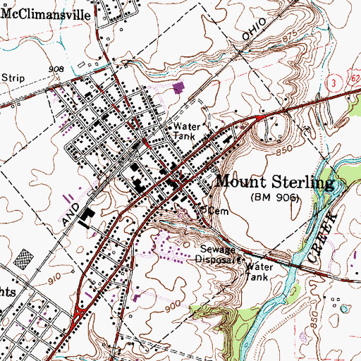 Topographic Map of Mount Sterling Historic District, OH