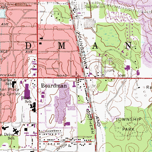 Topographic Map of Boardman Township Hall, OH