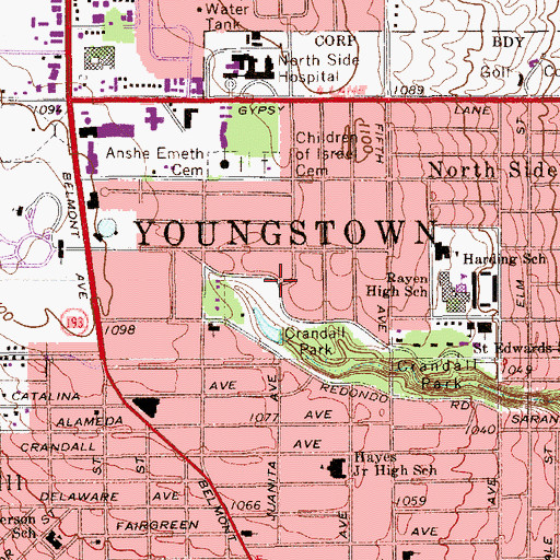 Topographic Map of Crandal Park-Fifth Avenue Historic District, OH