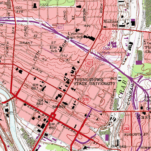 Topographic Map of Wick Avenue Historic District, OH