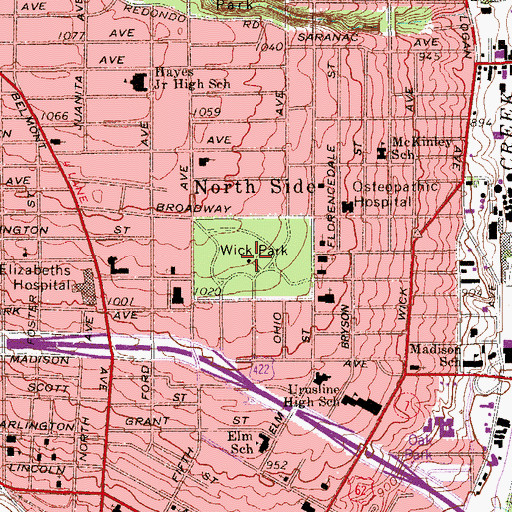 Topographic Map of Wick Park Historic District, OH