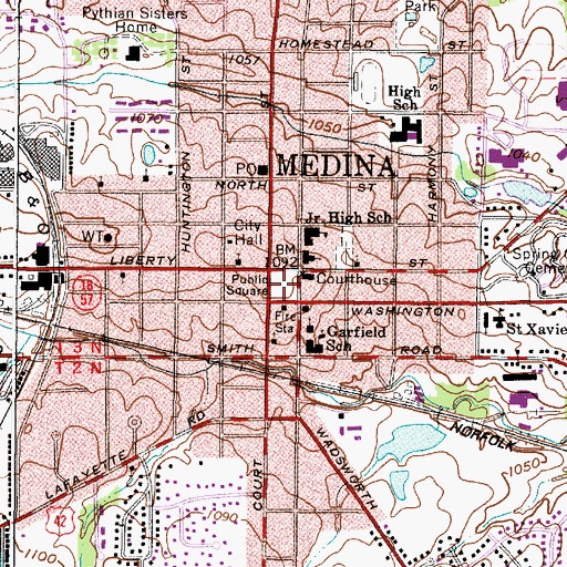 Topographic Map of Medina Public Square Historic District, OH
