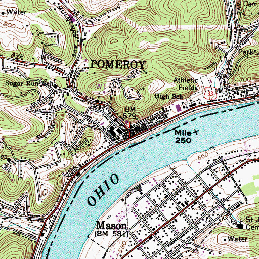 Topographic Map of Pomeroy Historic District, OH