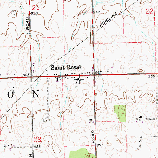 Topographic Map of Saint Rose Catholic Church, OH