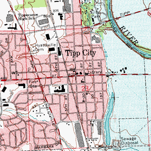 Topographic Map of Old Tippecanoe Main Street Historic District, OH