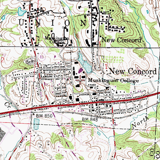 Topographic Map of Muskingum College Campus Historic District, OH