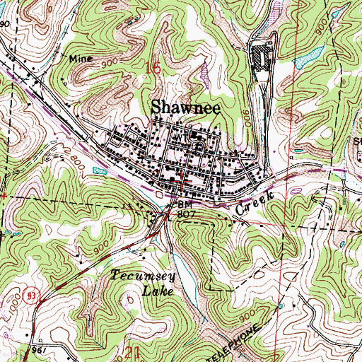 Topographic Map of Shawnee Historic District, OH