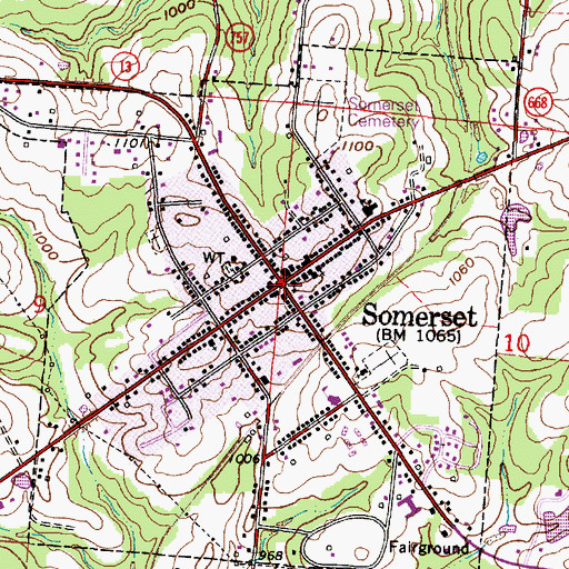 Topographic Map of Somerset Historic District, OH