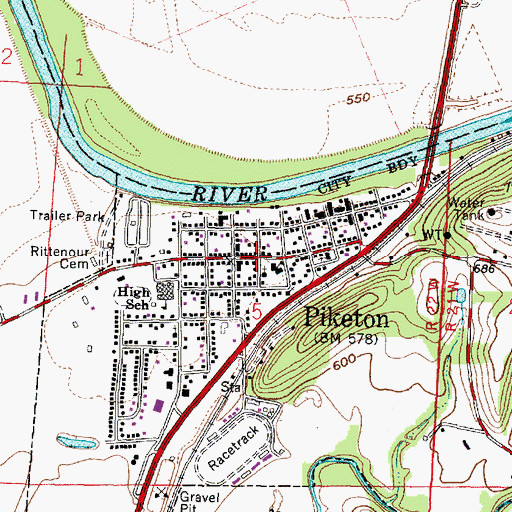 Topographic Map of Piketon Historic District, OH