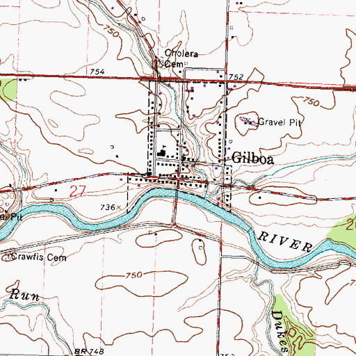 Topographic Map of Gilboa Main Street Historic District, OH