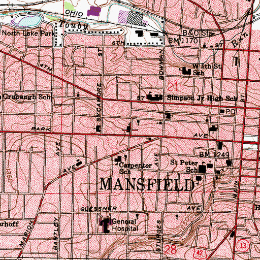 Topographic Map of Park Avenue Baptist Church, OH