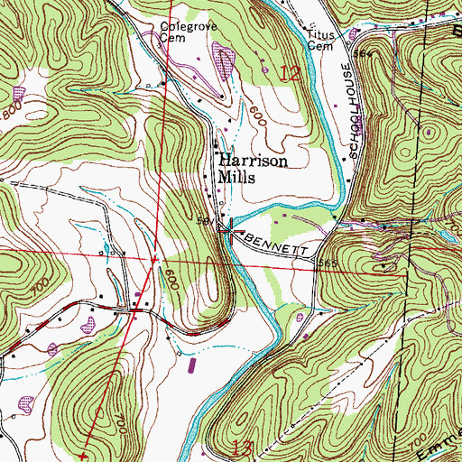 Topographic Map of Bennett Schoolhouse Road Covered Bridge, OH