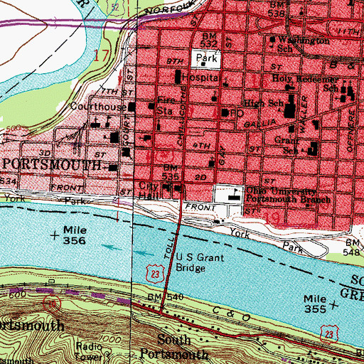 Topographic Map of Boneyfiddle Commercial Historic District, OH