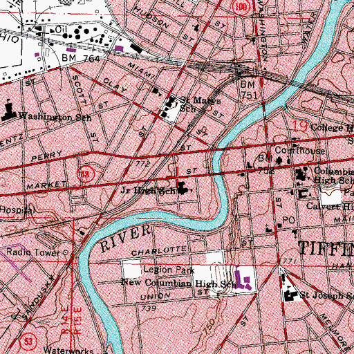 Topographic Map of Fort Ball-Railroad Historic District, OH