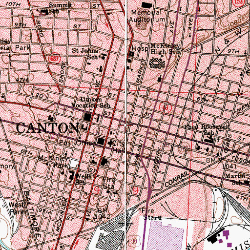 Topographic Map of Stark County Courthouse, OH