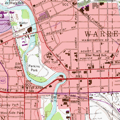 Topographic Map of Mahoning Avenue Historic District, OH