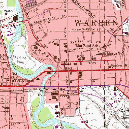 Topographic Map of Trumbull County Courthouse, OH
