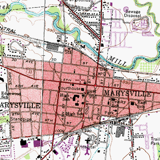Topographic Map of Marysville Historic District, OH
