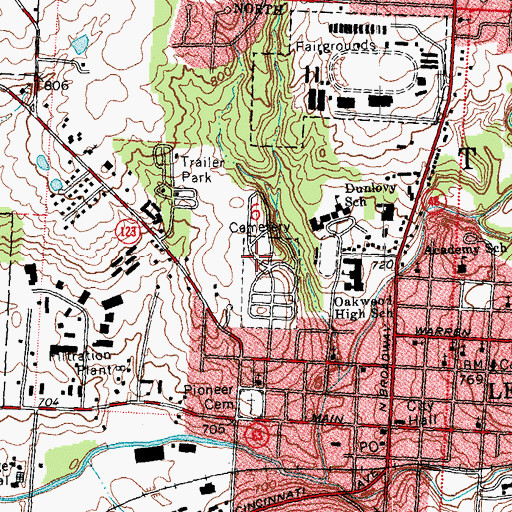 Topographic Map of Lebanon Cemetery, OH