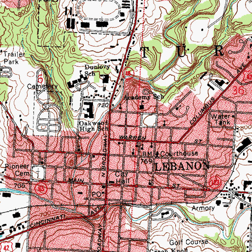 Topographic Map of North Broadway Historic District, OH