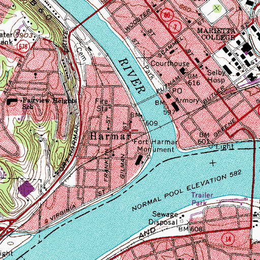 Topographic Map of Harmar Historic District, OH