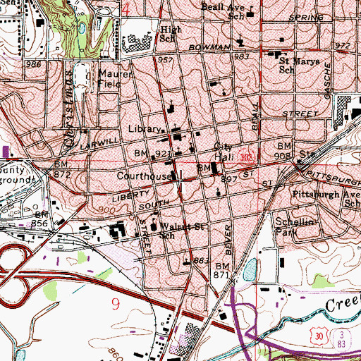 Topographic Map of Wooster Public Square Historic District, OH