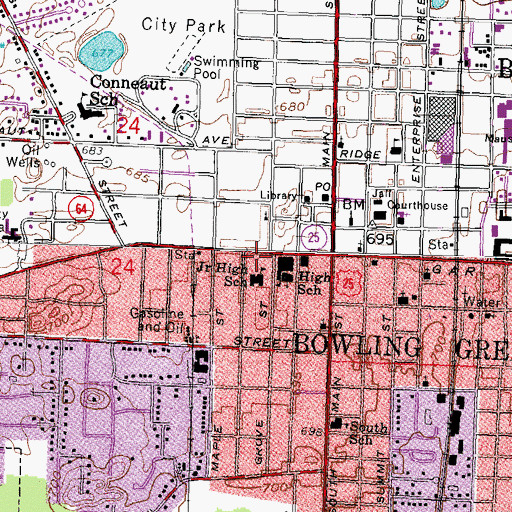 Topographic Map of Boom Town Historic District, OH