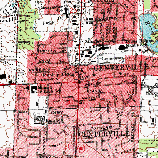 Topographic Map of Centerville Historic District, OH
