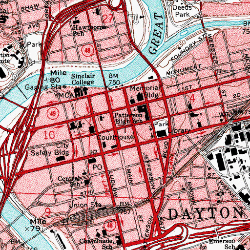 Topographic Map of East Second Street Historic District, OH