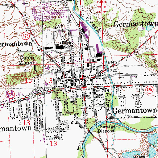 Topographic Map of Gunckels Town Plan Historic District, OH