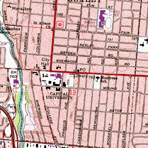 Topographic Map of Bexley Public Library, OH