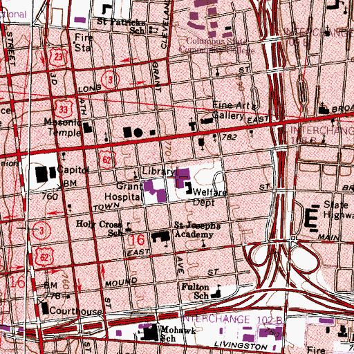 Topographic Map of Columbus Public Library, OH