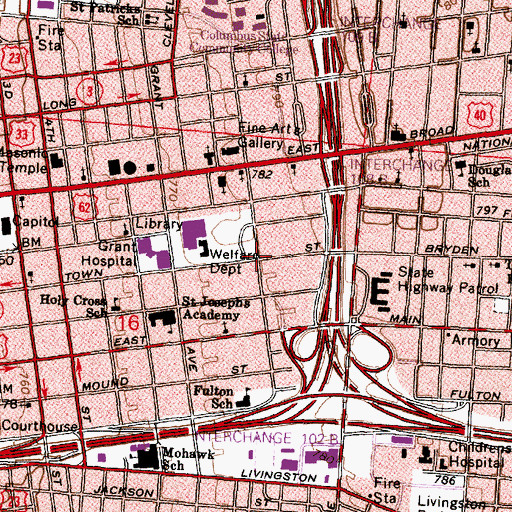 Topographic Map of East Town Street Historic District, OH