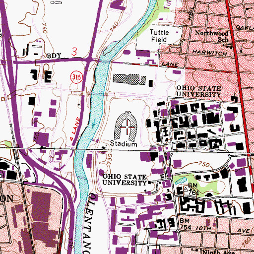 Topographic Map of Ohio Stadium, OH