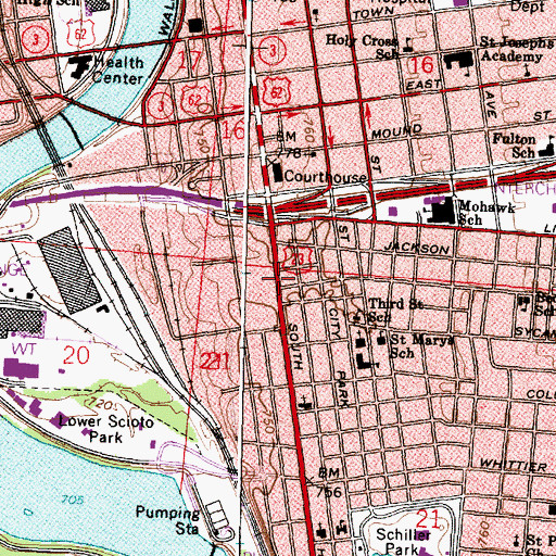 Topographic Map of Schlee Brewery Historic District, OH