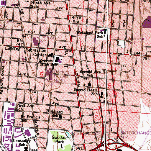 Topographic Map of Third Avenue and North High Historic District, OH