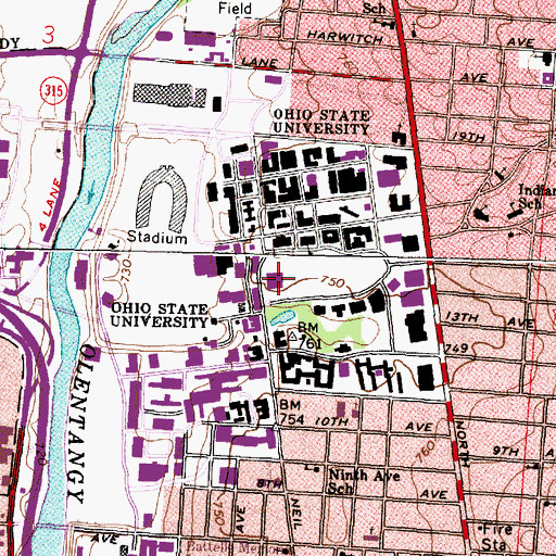 Topographic Map of William Oxley Thompson Memorial Library, OH
