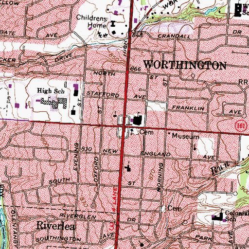 Topographic Map of Worthington Village Green, OH
