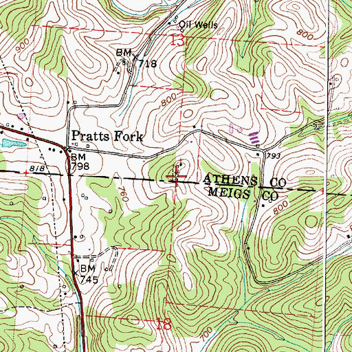 Topographic Map of Pratts Fork Cemetery, OH